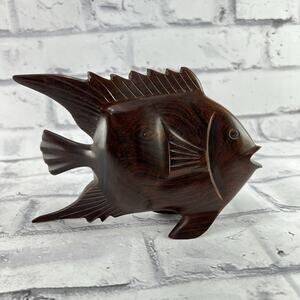 Vintage Hand Carved Ironwood Angel Fish Figurine Walnut Ocean Beach Nautical